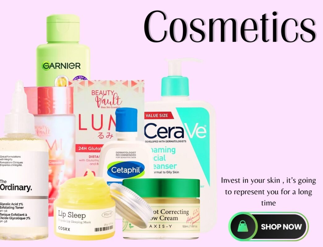Cosmetic jars and flowers